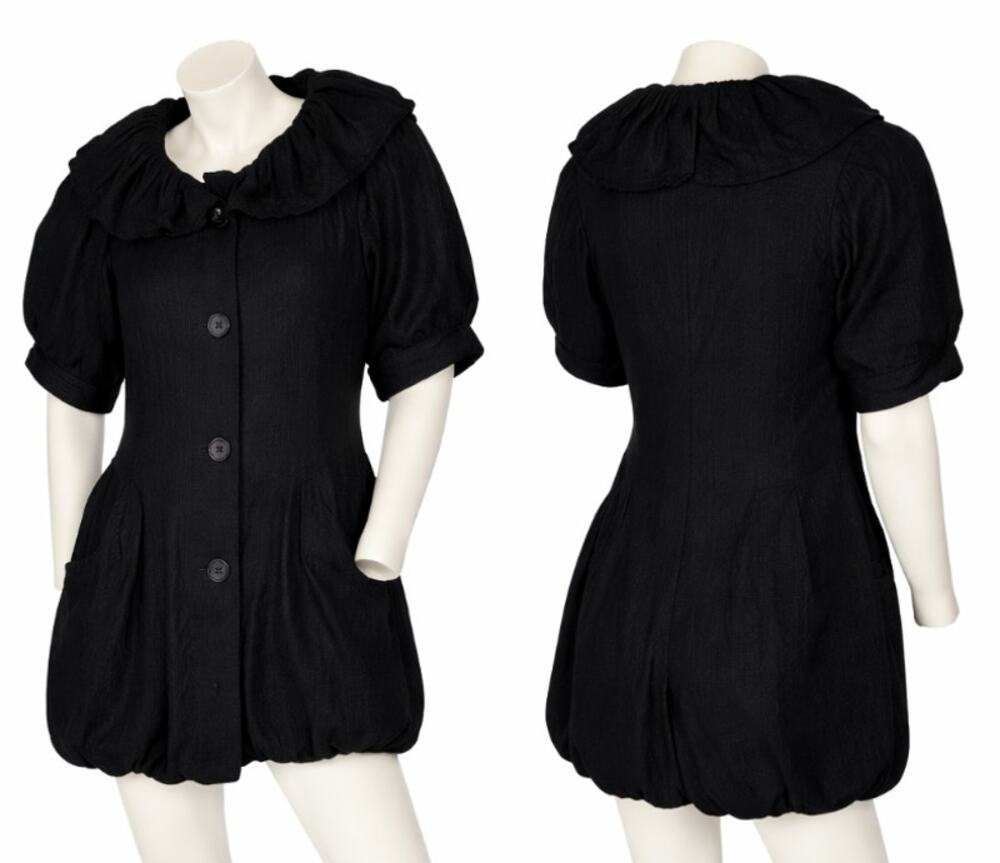 BCBGeneration Black Coat Ruffle Flounce Collar Button Front Short Sleeve Small